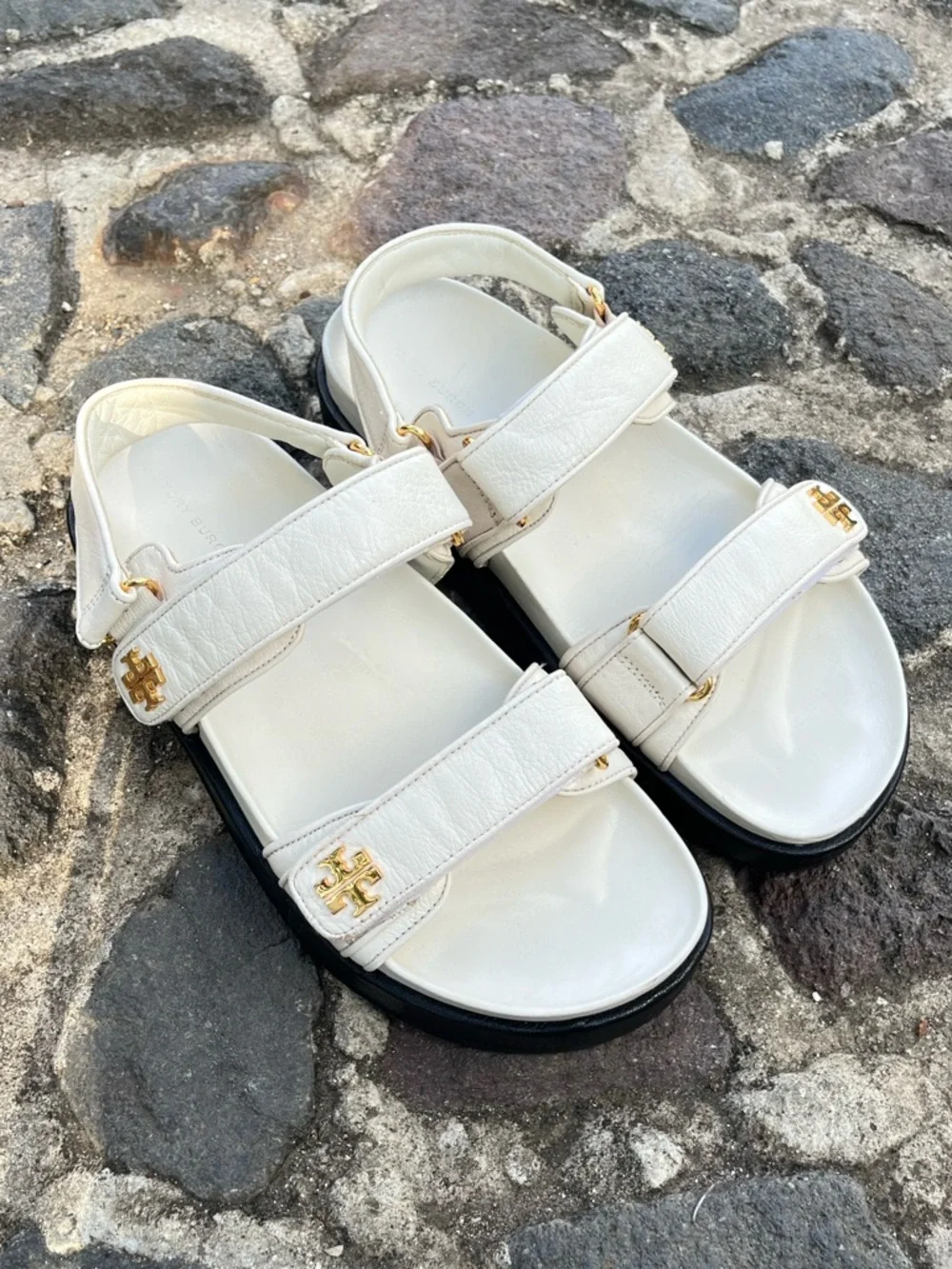 Tory Burch Kira Logo Ivory Leather Sport Sandals